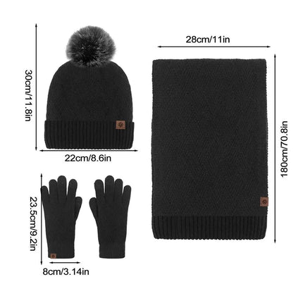 Ensemble bonnet, écharpe et gants en coton - Noir - Ajustable (du 54 au 59) | La boutique du chapeau