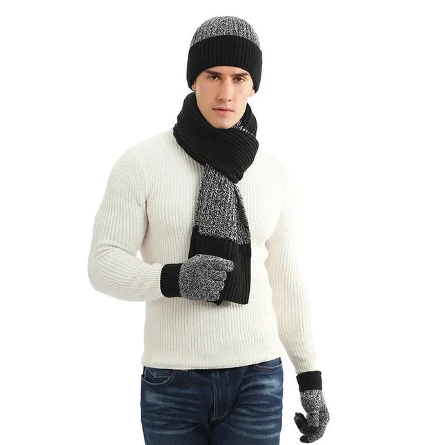 Ensemble bonnet écharpe et gants pour homme - Noir - Ajustable (du 54 au 59) | La boutique du chapeau