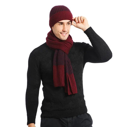 Ensemble bonnet écharpe et gants pour homme - Bordeau - Ajustable (du 54 au 59) | La boutique du chapeau