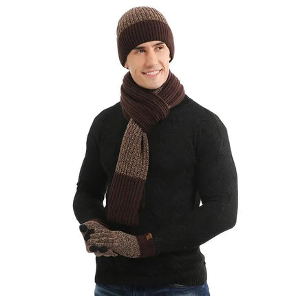 Ensemble bonnet écharpe et gants pour homme - Marron - Ajustable (du 54 au 59) | La boutique du chapeau