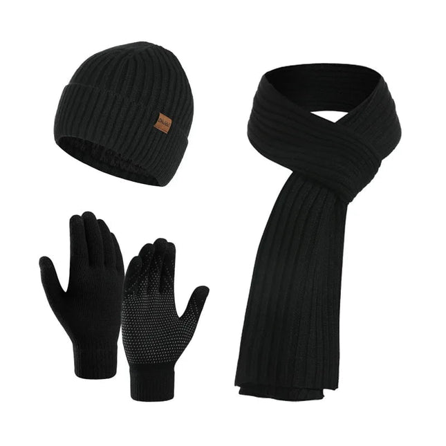 Ensemble bonnet écharpe et gants unisexe - Noir - Ajustable (du 54 au 59) | La boutique du chapeau