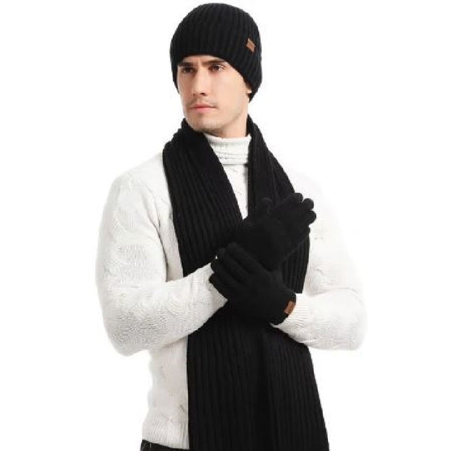 Ensemble bonnet écharpe et gants unisexe - Noir - Ajustable (du 54 au 59) | La boutique du chapeau
