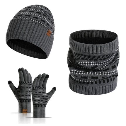 Ensemble bonnet echarpe et gants unisexe - Gris - Ajustable (du 54 au 59) | La boutique du chapeau