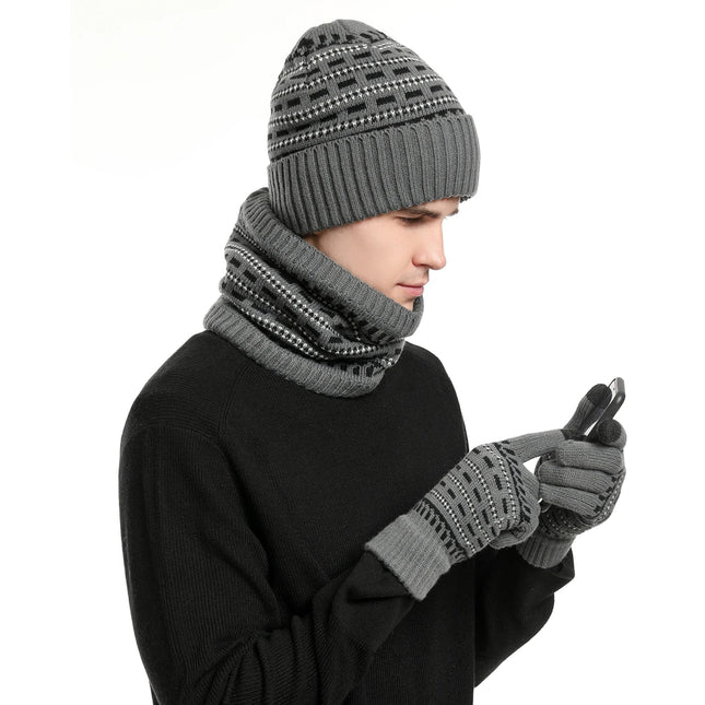 Ensemble bonnet echarpe et gants unisexe - Gris clair - Ajustable (du 54 au 59) | La boutique du chapeau