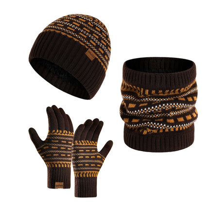 Ensemble bonnet echarpe et gants unisexe - Café - Ajustable (du 54 au 59) | La boutique du chapeau
