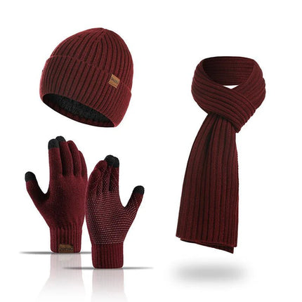 Ensemble bonnet écharpe et gants unisexe - Bordeau - Ajustable (du 54 au 59) | La boutique du chapeau