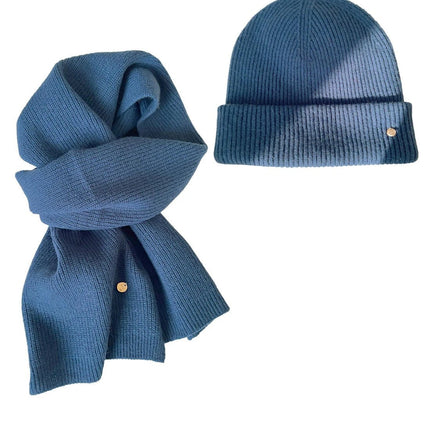 Ensemble bonnet et écharpe en laine - Bleu foncé - Ajustable (du 54 au 59) | La boutique du chapeau