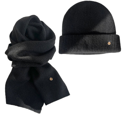 Ensemble bonnet et écharpe en laine - Noir - Ajustable (du 54 au 59) | La boutique du chapeau