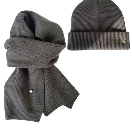 Ensemble bonnet et écharpe en laine - Gris - Ajustable (du 54 au 59) | La boutique du chapeau