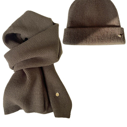 Ensemble bonnet et écharpe en laine - Café - Ajustable (du 54 au 59) | La boutique du chapeau