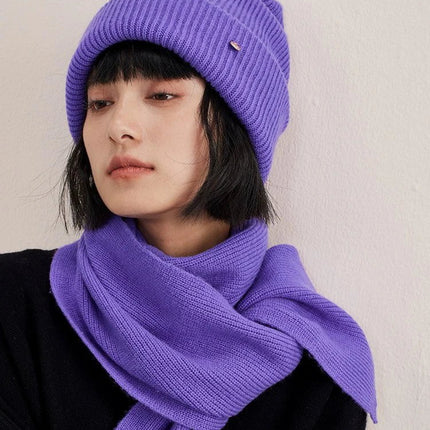 Ensemble bonnet et écharpe en laine - Violet - Ajustable (du 54 au 59) | La boutique du chapeau