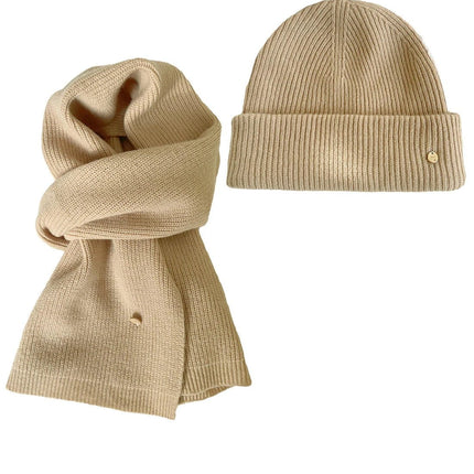 Ensemble bonnet et écharpe en laine - Camel - Ajustable (du 54 au 59) | La boutique du chapeau