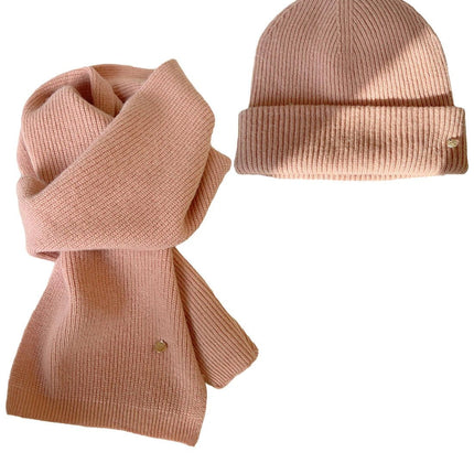 Ensemble bonnet et écharpe en laine - Rose - Ajustable (du 54 au 59) | La boutique du chapeau