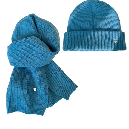 Ensemble bonnet et écharpe en laine - Bleu - Ajustable (du 54 au 59) | La boutique du chapeau