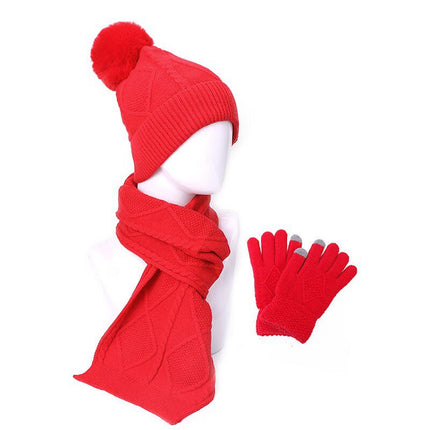 Ensemble bonnet et écharpe pour femme 3 pièces - Rouge - Adulte | La boutique du chapeau