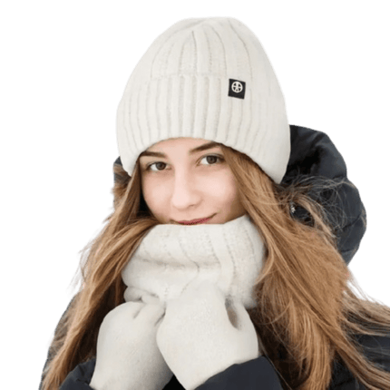 Ensemble bonnet gants et écharpe en velours - Blanc - Ajustable (du 54 au 59) | La boutique du chapeau
