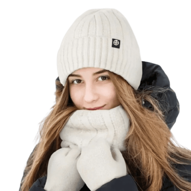 Ensemble bonnet gants et écharpe en velours - Blanc - Ajustable (du 54 au 59) | La boutique du chapeau