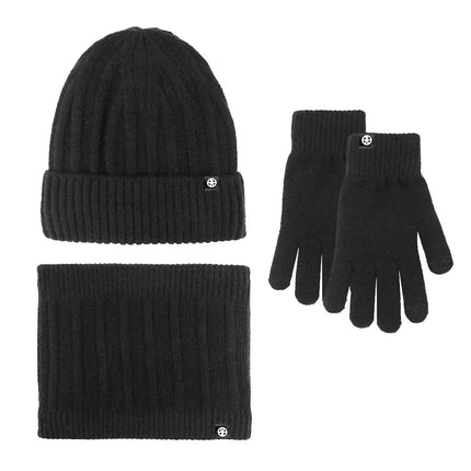 Ensemble bonnet gants et écharpe en velours - Noir - Ajustable (du 54 au 59) | La boutique du chapeau