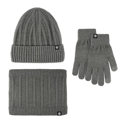 Ensemble bonnet gants et écharpe en velours - Gris - Ajustable (du 54 au 59) | La boutique du chapeau