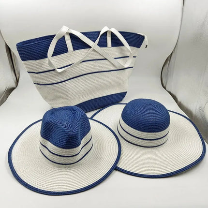 Ensemble chapeau et sac multi couleur - Blanc/bleu - M (56 - 58cm) | La boutique du chapeau