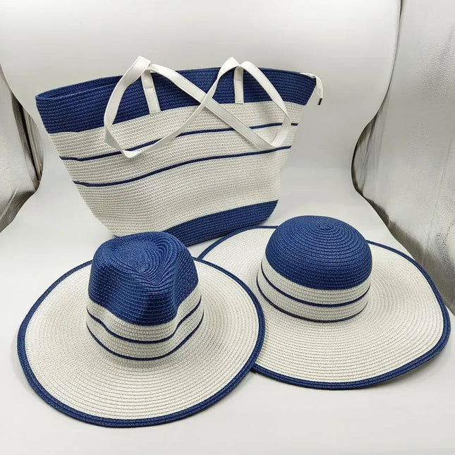 Ensemble chapeau et sac multi couleur - Blanc/bleu - M (56 - 58cm) | La boutique du chapeau