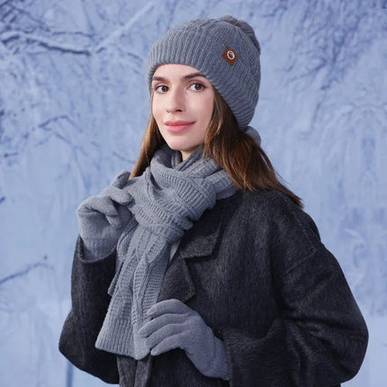 Ensemble de bonnet gants et écharpe chauds - Gris - Ajustable (du 54 au 59) | La boutique du chapeau