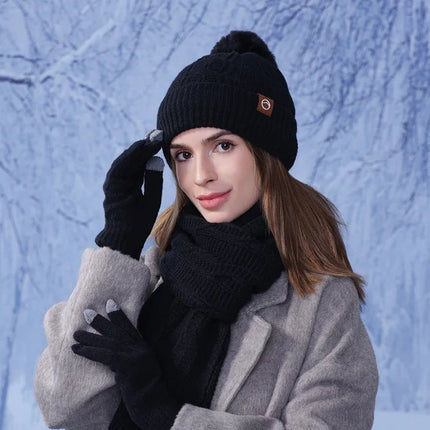 Ensemble de bonnet gants et écharpe chauds - Noir - Ajustable (du 54 au 59) | La boutique du chapeau