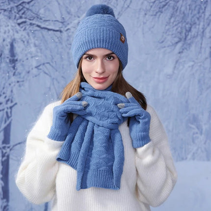 Ensemble gants écharpe et bonnet en acrylique - Bordeau - Ajustable (du 54 au 59) | La boutique du chapeau