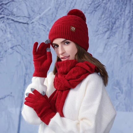 Ensemble gants écharpe et bonnet en acrylique - Bordeau - Ajustable (du 54 au 59) | La boutique du chapeau