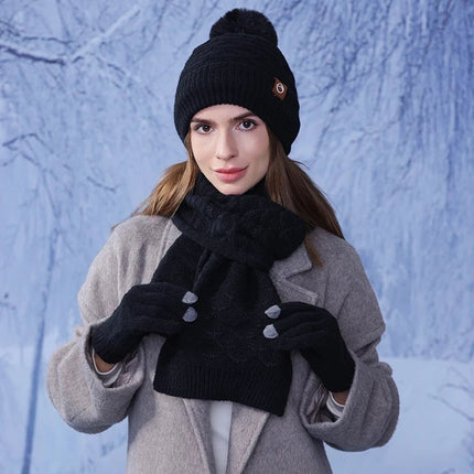 Ensemble gants écharpe et bonnet en acrylique - Bordeau - Ajustable (du 54 au 59) | La boutique du chapeau