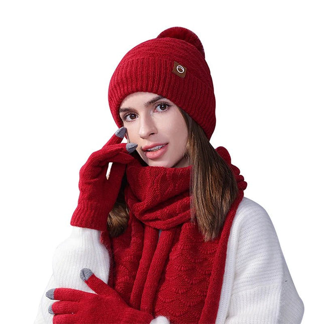 Ensemble gants écharpe et bonnet en acrylique - Bordeau - Ajustable (du 54 au 59) | La boutique du chapeau