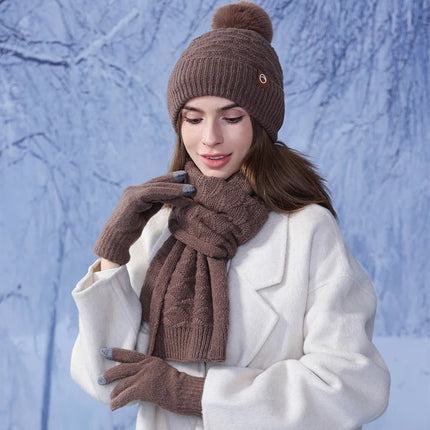 Ensemble gants écharpe et bonnet en acrylique - Bordeau - Ajustable (du 54 au 59) | La boutique du chapeau