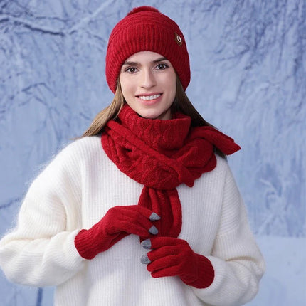 Ensemble gants écharpe et bonnet en acrylique - Bordeau - Ajustable (du 54 au 59) | La boutique du chapeau