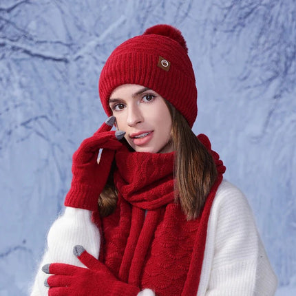 Ensemble gants écharpe et bonnet en acrylique - Bordeau - Ajustable (du 54 au 59) | La boutique du chapeau