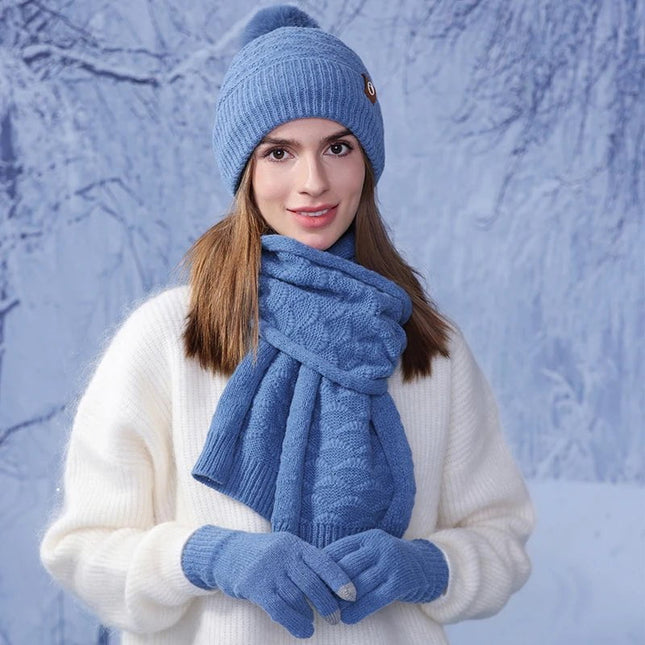 Ensemble gants écharpe et bonnet en acrylique - Bordeau - Ajustable (du 54 au 59) | La boutique du chapeau