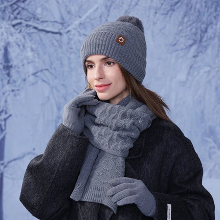 Ensemble gants écharpe et bonnet en acrylique - Bordeau - Ajustable (du 54 au 59) | La boutique du chapeau