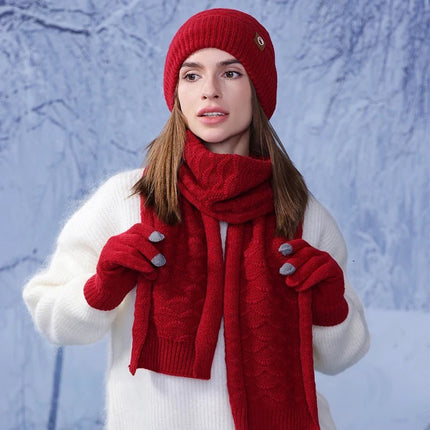 Ensemble gants écharpe et bonnet en acrylique - Bordeau - Ajustable (du 54 au 59) | La boutique du chapeau