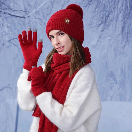 Ensemble gants écharpe et bonnet en acrylique - Bordeau - Ajustable (du 54 au 59) | La boutique du chapeau