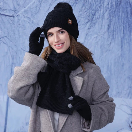 Ensemble gants écharpe et bonnet en acrylique - Bordeau - Ajustable (du 54 au 59) | La boutique du chapeau