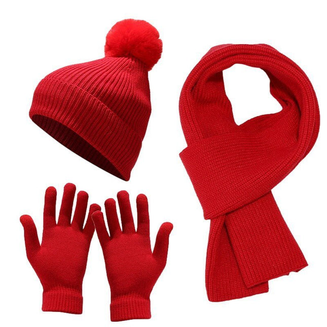 Ensemble gants et écharpes, bonnet en laine épaisse - Rouge - Adulte | La boutique du chapeau
