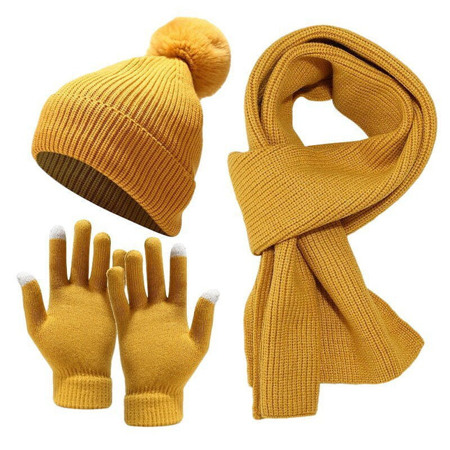 Ensemble gants et écharpes, bonnet en laine épaisse - Jaune - Adulte | La boutique du chapeau