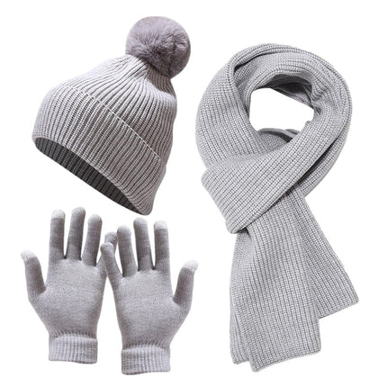 Ensemble gants et écharpes, bonnet en laine épaisse - Gris - Adulte | La boutique du chapeau