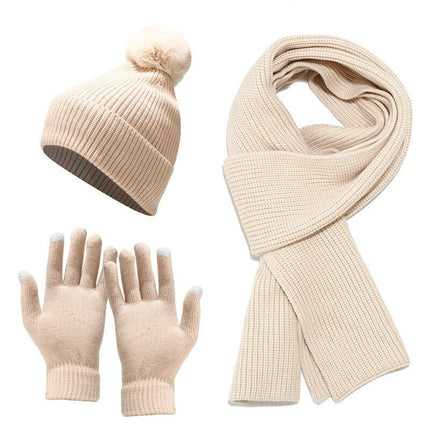 Ensemble gants et écharpes, bonnet en laine épaisse - Beige - Adulte | La boutique du chapeau
