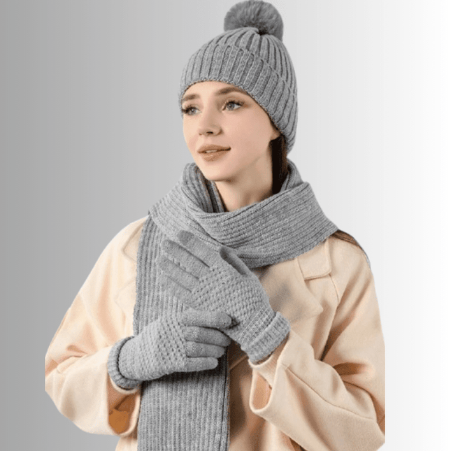 Ensemble hiver femme - Gris - Ajustable (du 54 au 59) | La boutique du chapeau