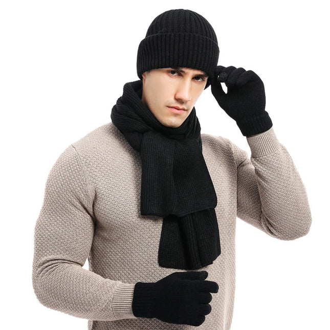 Ensemble homme bonnet écharpe et gants - Noir - Ajustable (du 54 au 59) | La boutique du chapeau