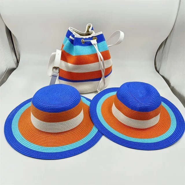 Ensemble sac et deux chapeaux bleu et orange blanc - Bleu/orange - M (56 - 58cm) | La boutique du chapeau