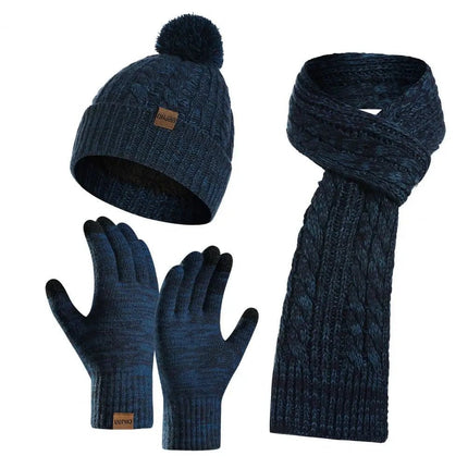 Ensemble tricoté bonnet écharpe et gants - Bleu - Ajustable (du 54 au 59) | La boutique du chapeau