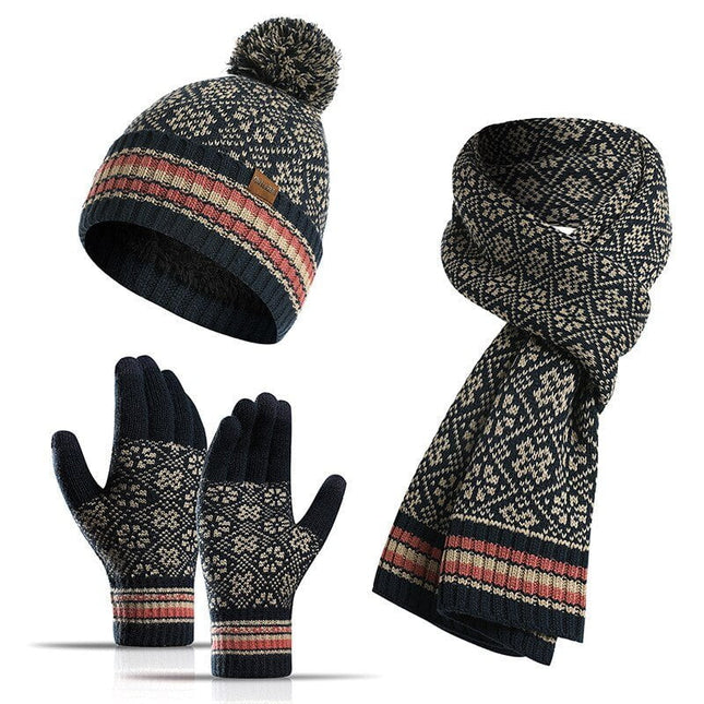 Ensemble trois pièces, écharpe, gants, bonnet - Bleu marine - Adulte | La boutique du chapeau