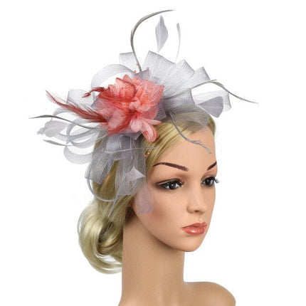 Fascinator à Plume et Fleur - Gris - | La boutique du chapeau
