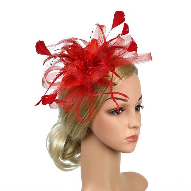 Fascinator à Plume et Fleur - Rouge - | La boutique du chapeau